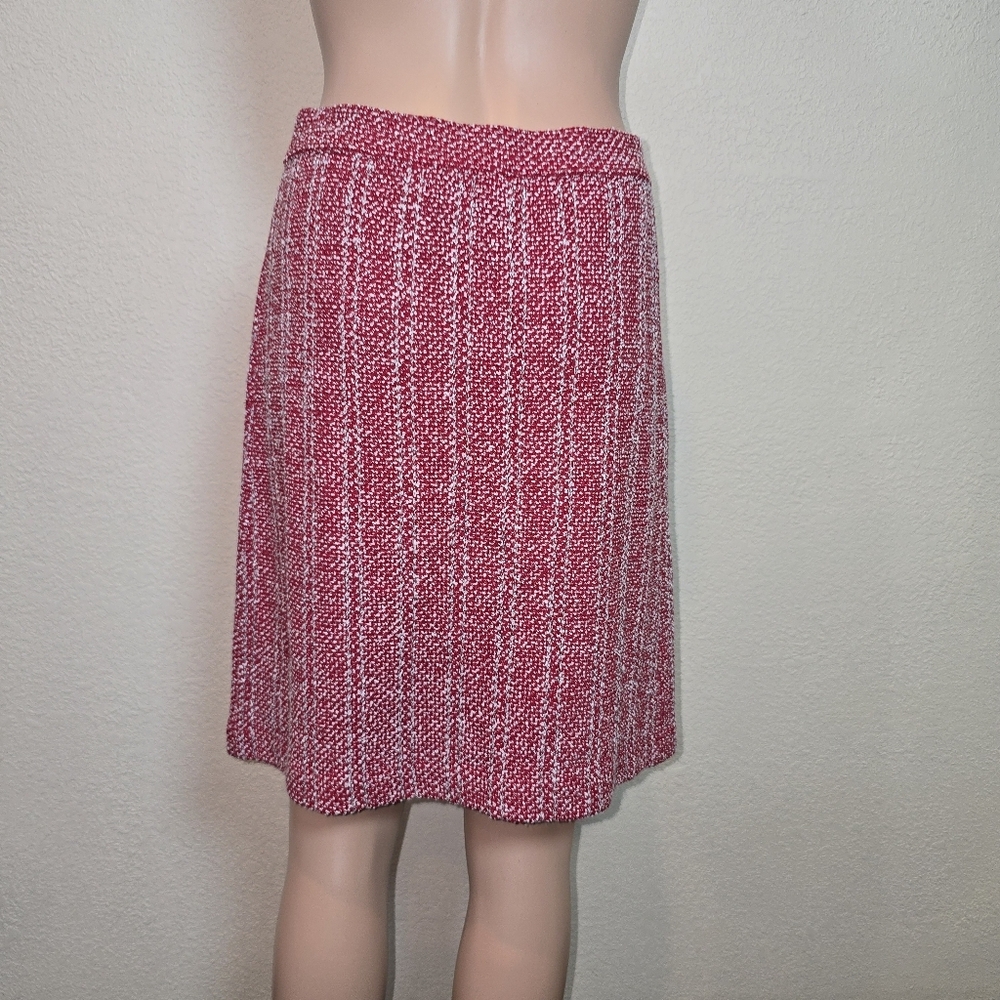 St John Collection By Marie Gray Red Ribbed Knit Pleated Midi Skirt Size 2